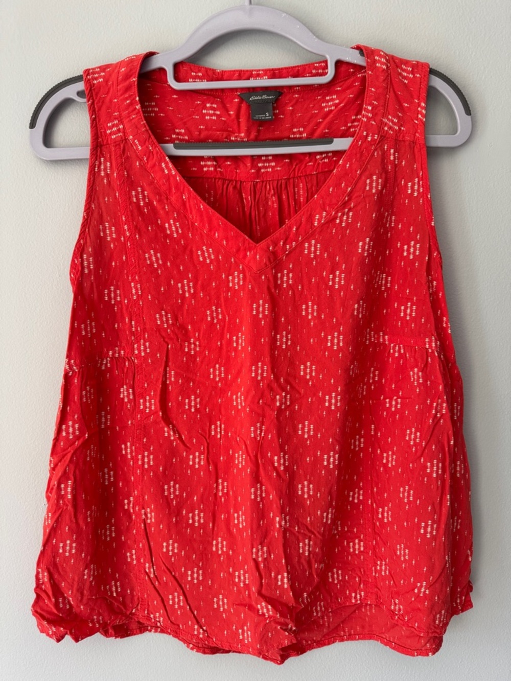 Eddie Bauer Bright Red V-Neck Sleeveless Tank with Tiny White Dot Print